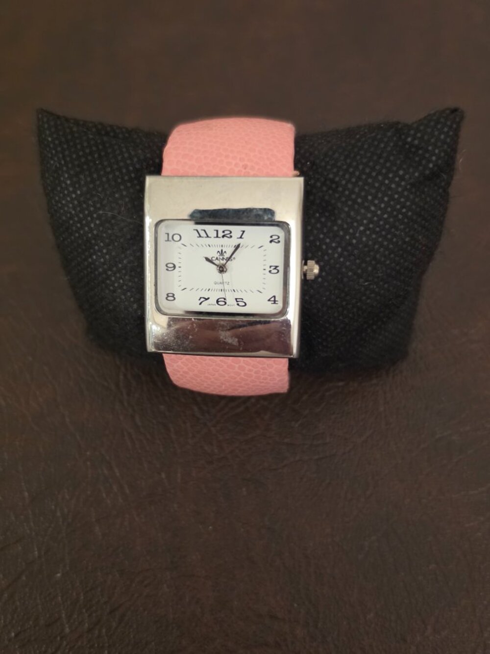 Cannes Quartz Cuff-Style Women's Watch with a pink textured band